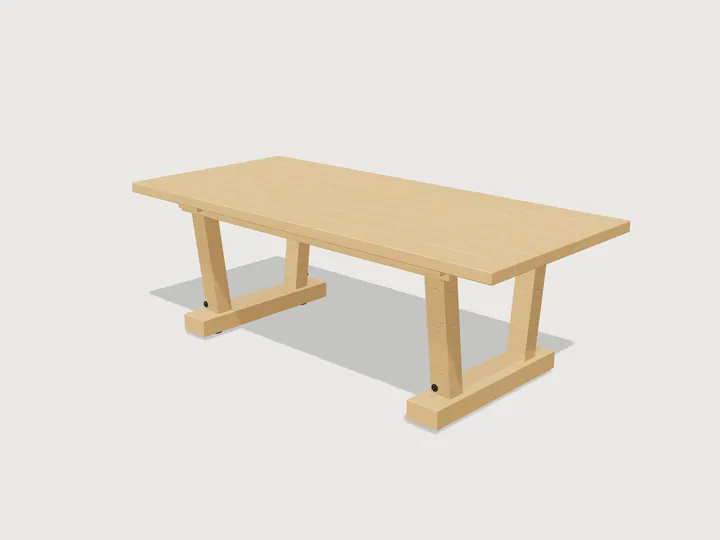 Mesa de jantar Atelier em carvalho natural, com base em cavaletes